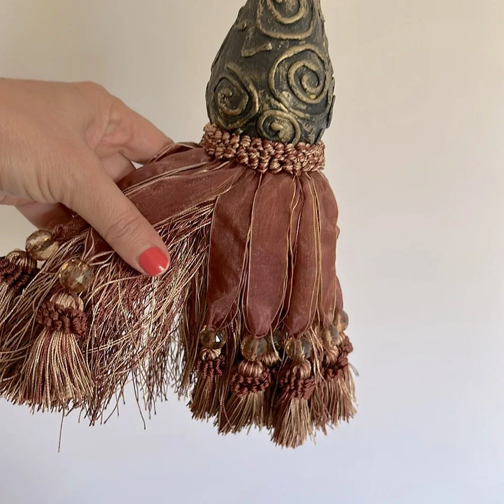 Large Brown Vintage Tassel Tieback Rope Beads Design Decorative Curtain Drapery